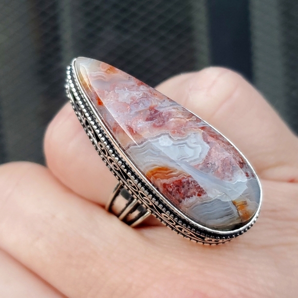 New Oversized Crazy Lace Agate 925 Silver Statement Ring. - Picture 2 of 16
